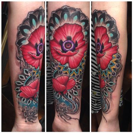 Tattoos - Poppy Flower Mandala Tattoo - 87401